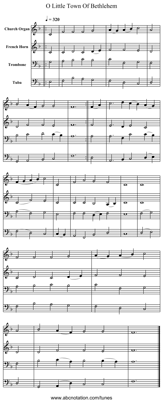 O Little Town Of Bethlehem - staff notation