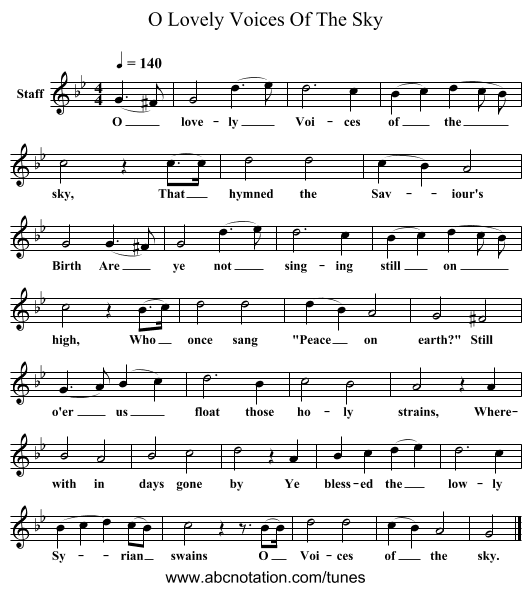 O Lovely Voices Of The Sky - staff notation