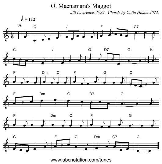 O. Macnamara's Maggot - staff notation