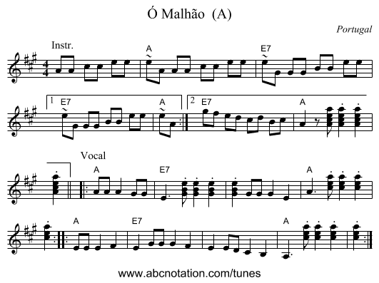 &Oacute; Malh&atilde;o  (A) - staff notation