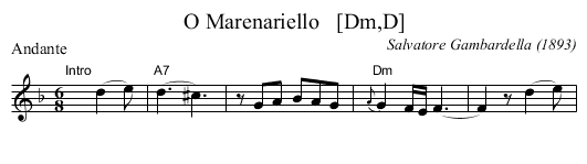 O Marenariello   [Dm,D] - staff notation