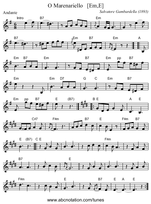O Marenariello   [Em,E] - staff notation