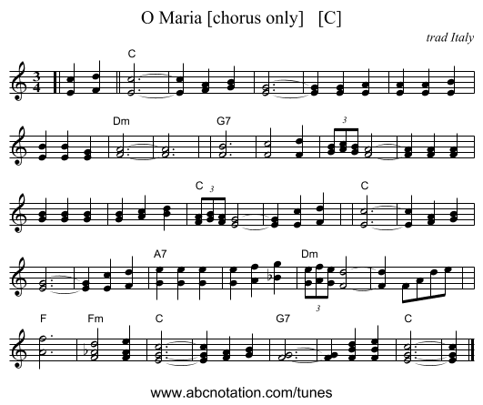 O Maria [chorus only]   [C] - staff notation