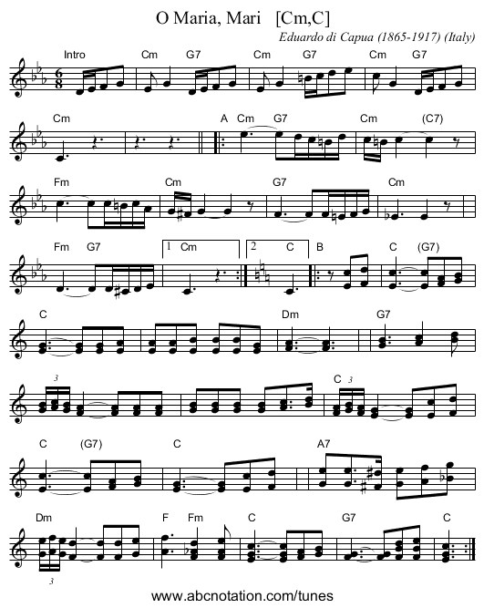 O Maria, Mari   [Cm,C] - staff notation