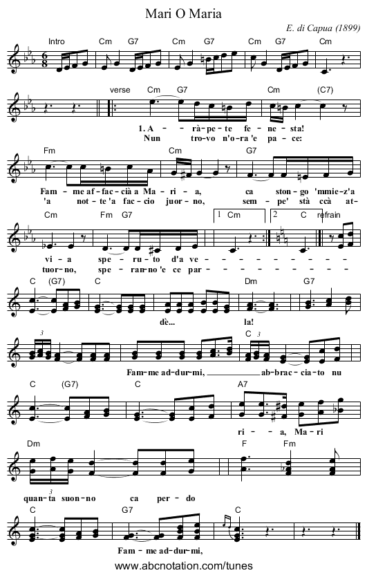 O Maria, Mari - staff notation