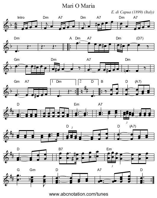 O Maria, Mari - staff notation