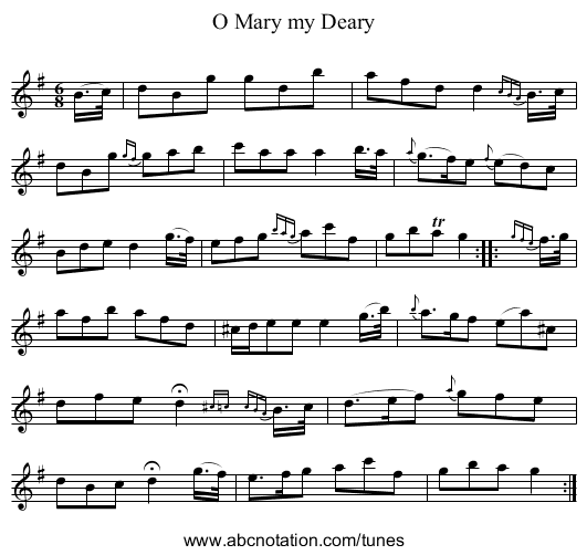 O Mary my Deary - staff notation