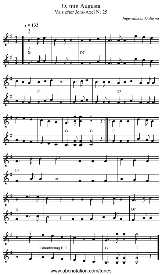 O, min Augusta - staff notation