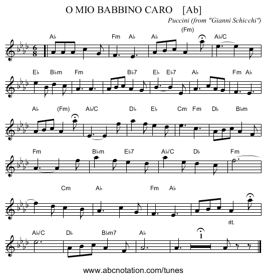 O MIO BABBINO CARO    [Ab] - staff notation