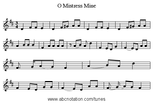 O Mistress Mine - staff notation