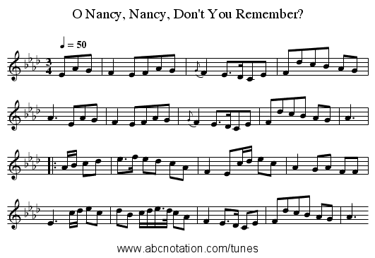 O Nancy, Nancy, Don't You Remember? - staff notation