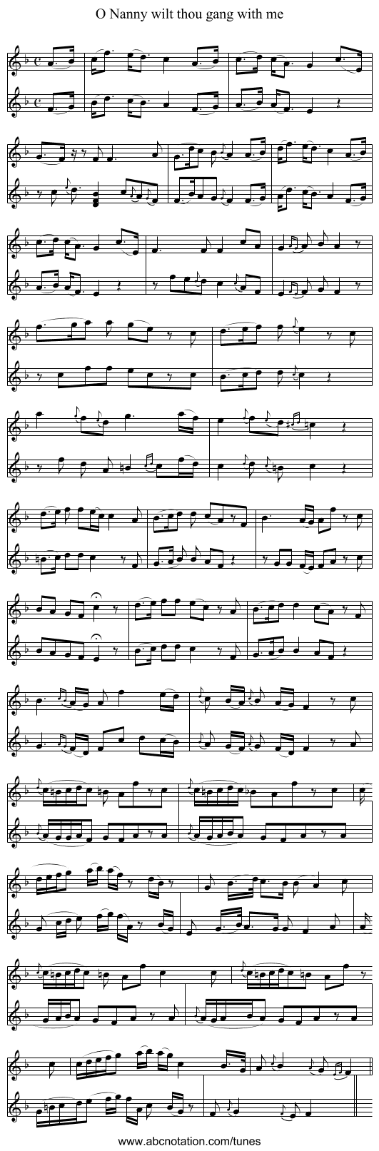 O Nanny wilt thou gang with me - staff notation