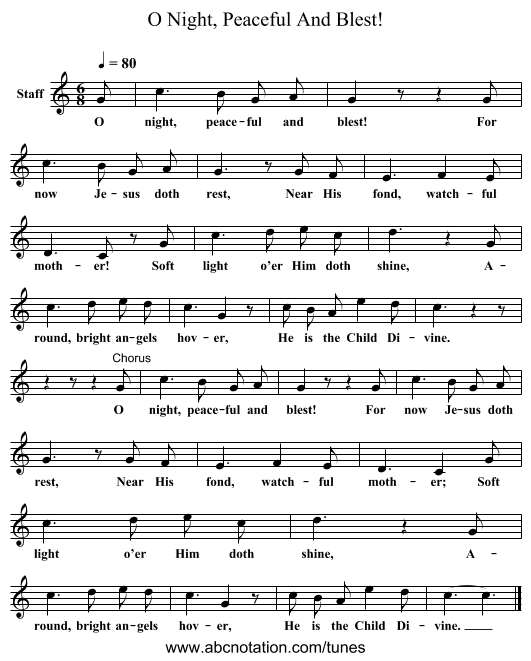 O Night, Peaceful And Blest! - staff notation