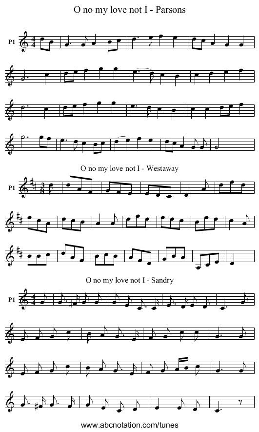O no my love not I - Parsons - staff notation