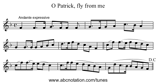 O Patrick, fly from me - staff notation