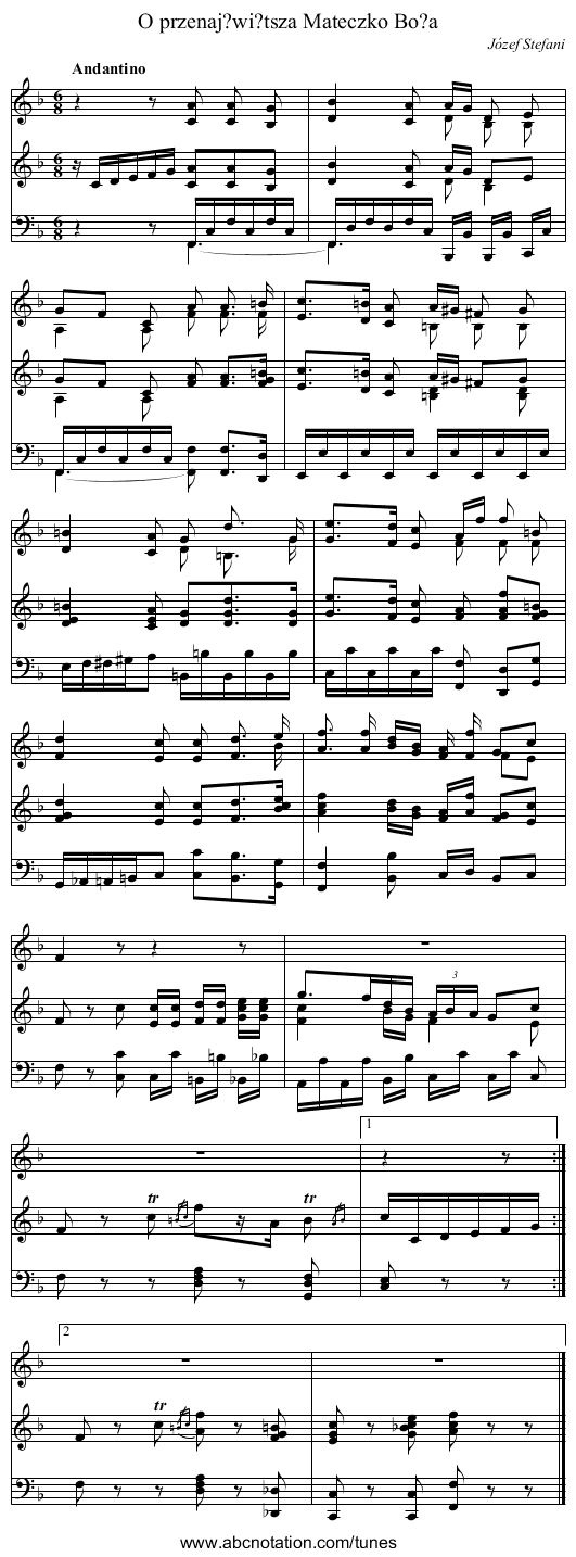 O przenaj?wi?tsza Mateczko Bo?a - staff notation