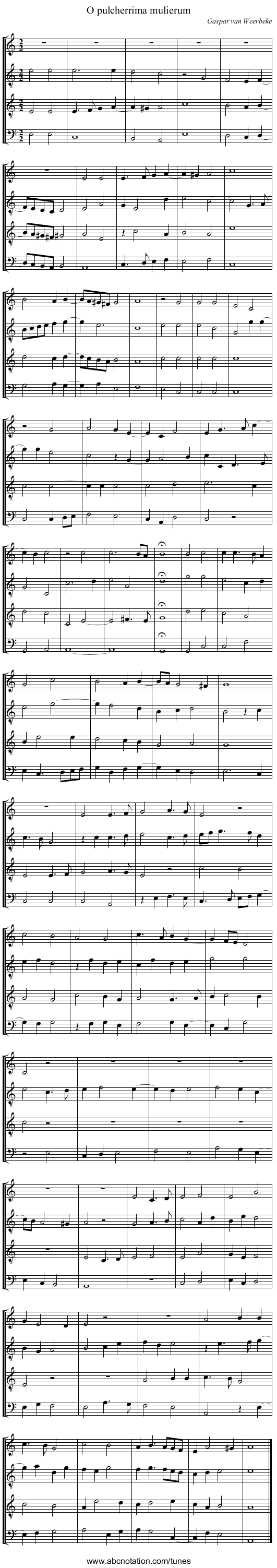 O pulcherrima mulierum - staff notation