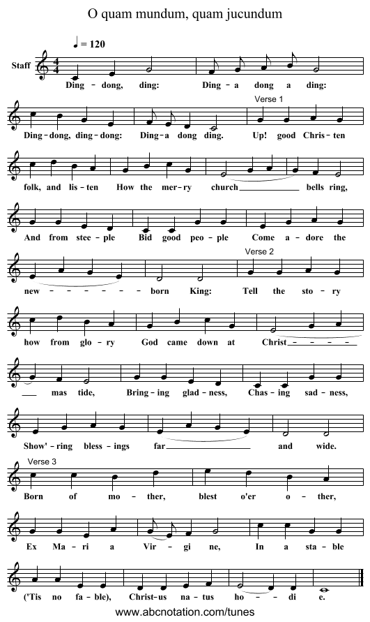 O quam mundum, quam jucundum - staff notation