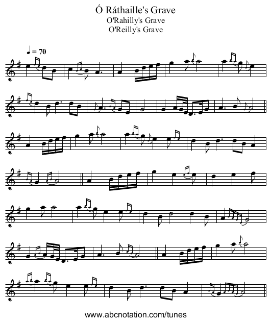 &Oacute; R&aacute;thaille's Grave - staff notation