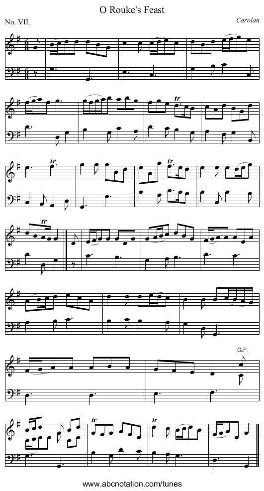 O Rouke's Feast - staff notation