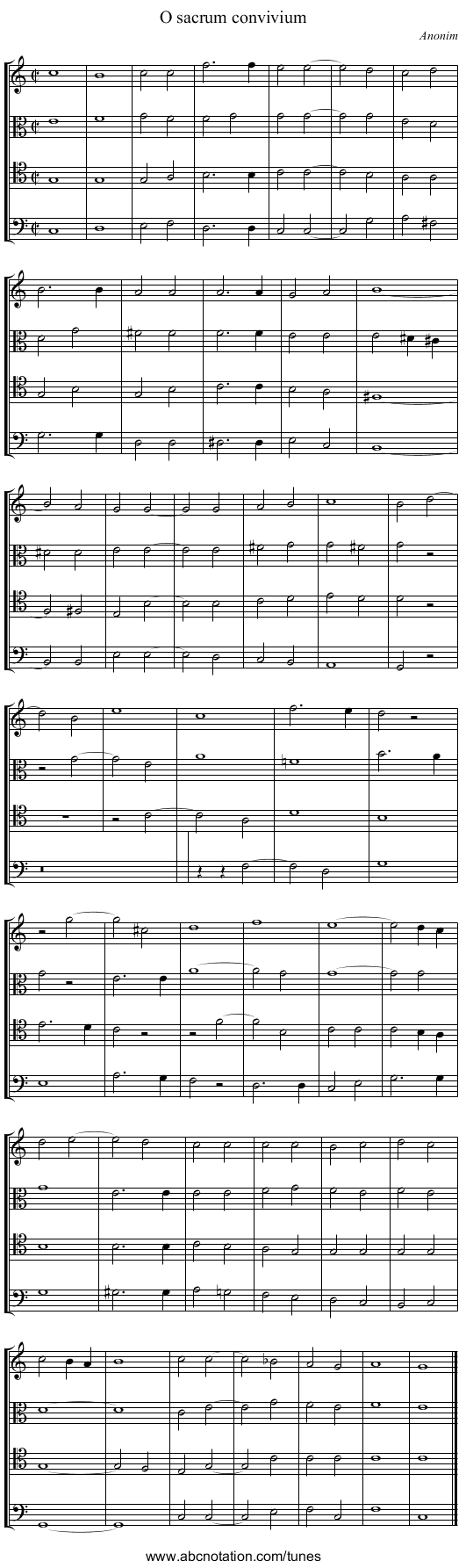O sacrum convivium - staff notation