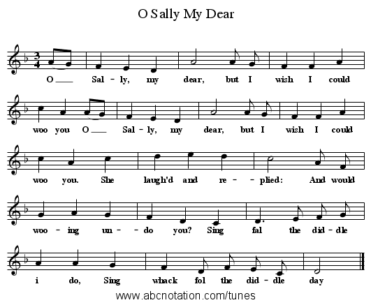 O Sally My Dear - staff notation