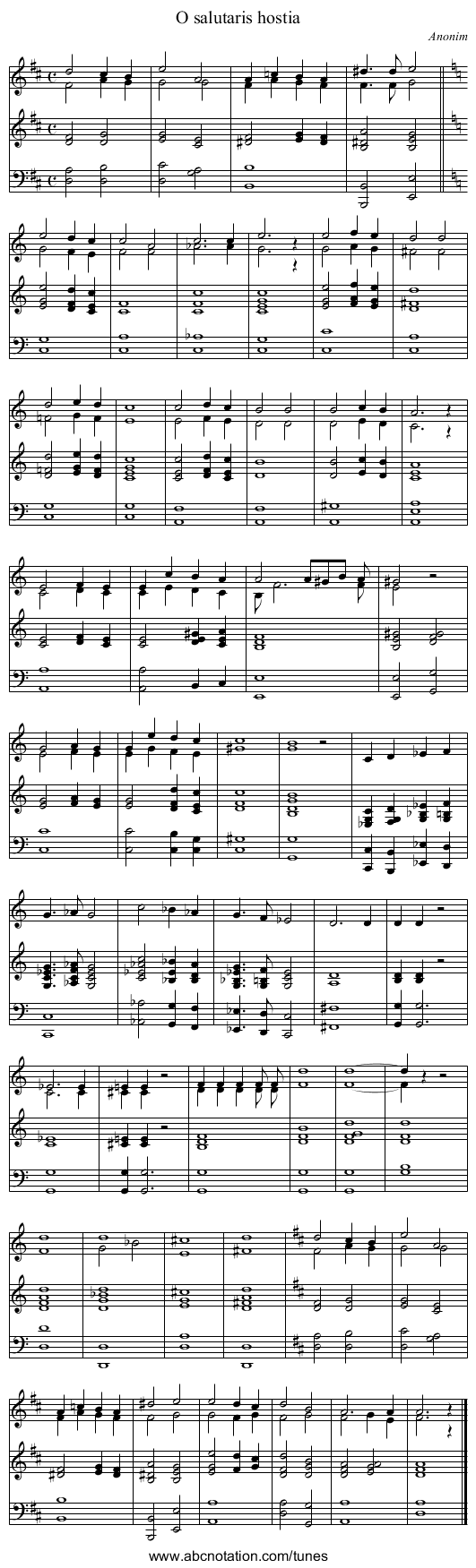 O salutaris hostia - staff notation