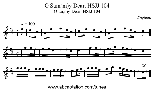 O Sam(m)y Dear. HSJJ.104 - staff notation