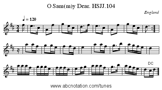 O Sam(m)y Dear. HSJJ.104 - staff notation
