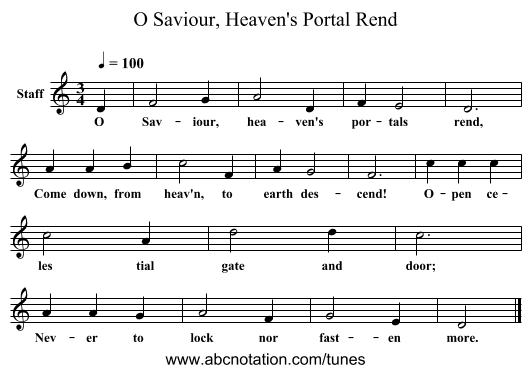 O Saviour, Heaven's Portal Rend - staff notation
