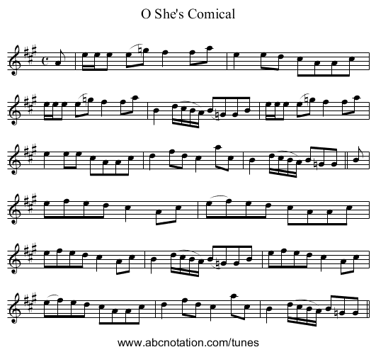 O She's Comical - staff notation
