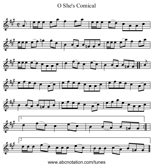 O She's Comical - staff notation