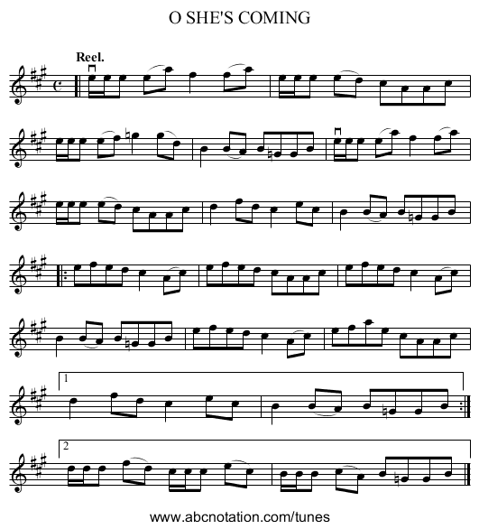 O SHE'S COMING - staff notation