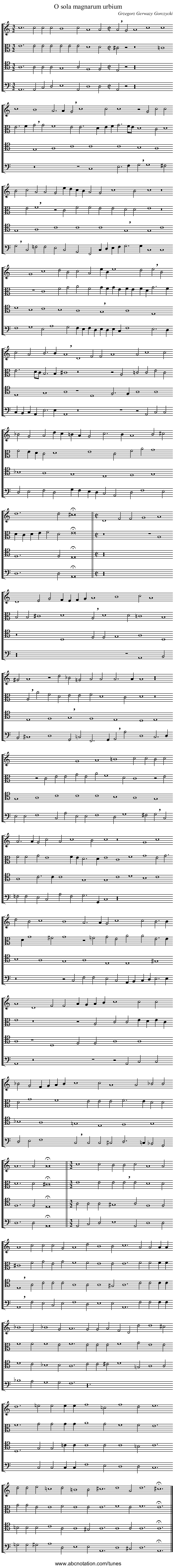 O sola magnarum urbium - staff notation