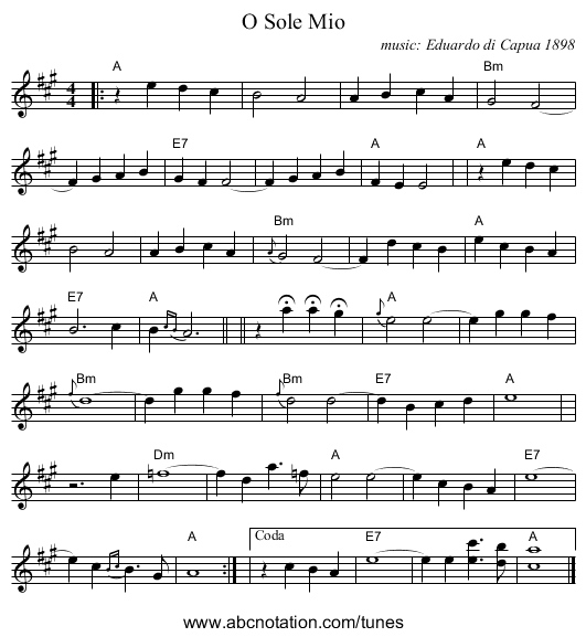 O Sole Mio - staff notation