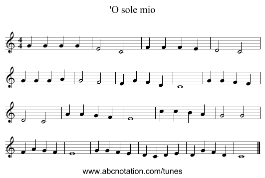 'O sole mio - staff notation