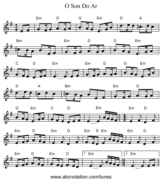 O Son Do Ar - staff notation