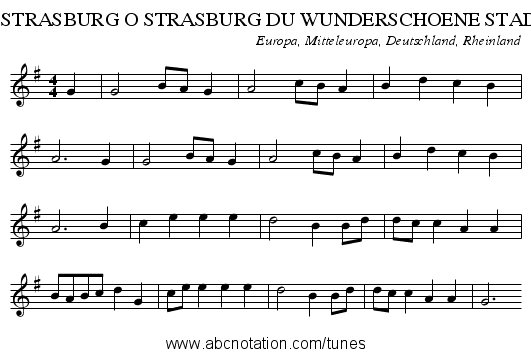O STRASBURG O STRASBURG DU WUNDERSCHOENE STADT - staff notation