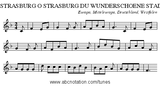 O STRASBURG O STRASBURG DU WUNDERSCHOENE STADT - staff notation