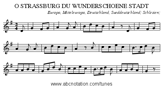 O STRASSBURG DU WUNDERSCHOENE STADT - staff notation