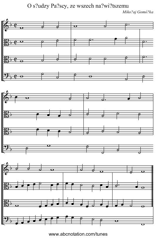 O s?udzy Pa?scy, ze wszech na?wi?tszemu - staff notation