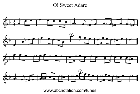 O! Sweet Adare - staff notation