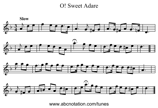 O! Sweet Adare - staff notation