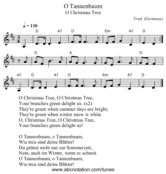 O Tannenbaum - staff notation