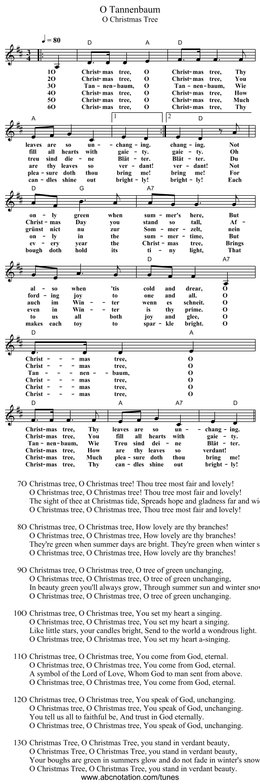 O Tannenbaum - staff notation