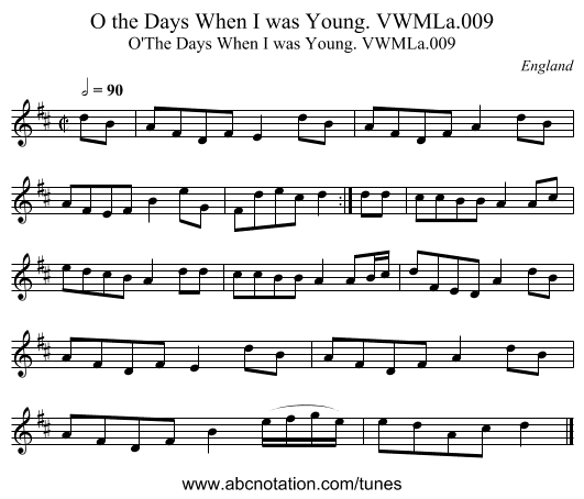 O the Days When I was Young. VWMLa.009 - staff notation