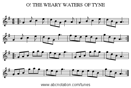 O! THE WEARY WATERS OF TYNE - staff notation
