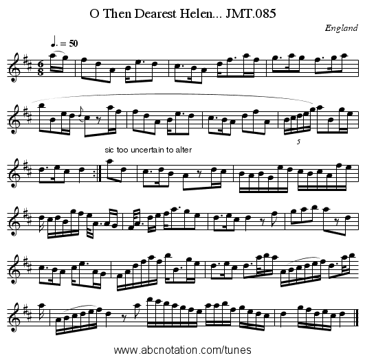 O Then Dearest Helen... JMT.085 - staff notation