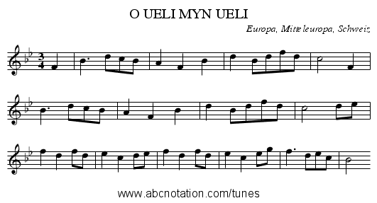 O UELI MYN UELI - staff notation