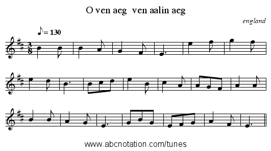 O ven aeg  ven aalin aeg - staff notation